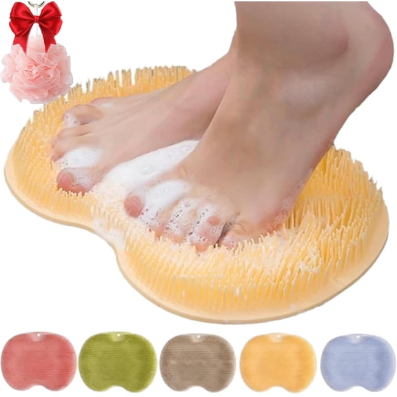 Rufenpurify Silicone Shower Foot Scrubber Mat, 2025 New Rufen Purify Silicone Back and Foot Shower Scrubber Mat with Wall-Mounted, Non-Slip Suction Cups (Yellow)