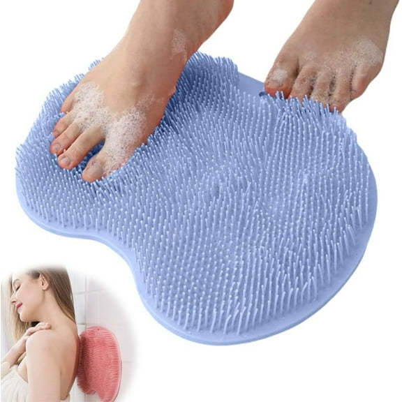 Rufenpurify Silicone Shower Foot Scrubber Mat,Shower Mat with Non-Slip Suction Cups, Back Cleaning Pad Washer Exfoliating Bath Wash Pad, Non Slip Bathtub and Cups Drain Holes
