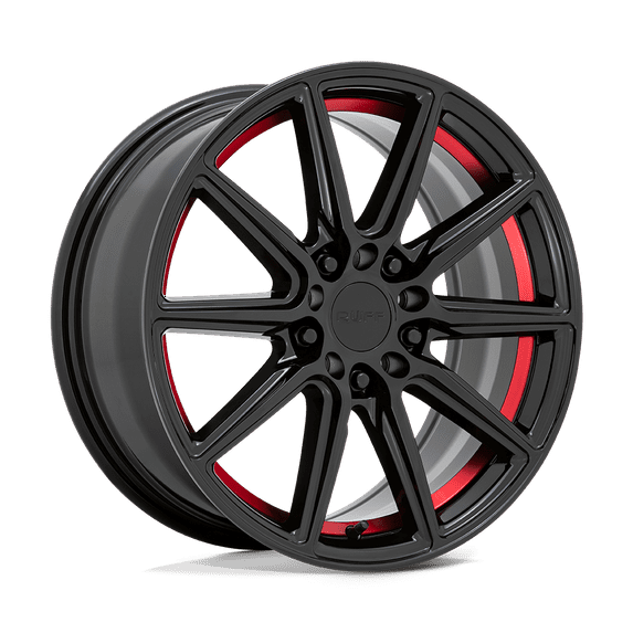 Ruff Aluminum Rim THROTTLE 18X8in Gloss Black with Machined Red Inner Lip Finish, 1880RDT385D04R72