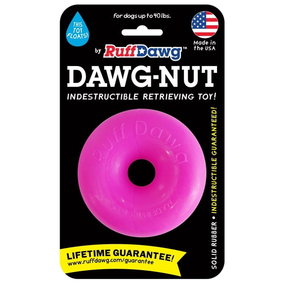 Ruff Dawg Dawg-Nut Medium 3.5” – Heavy-Duty Solid Rubber Donut Dog Chew Toy for Dogs Under 40 lbs – Floats & Bounces – Assorted Neon Colors