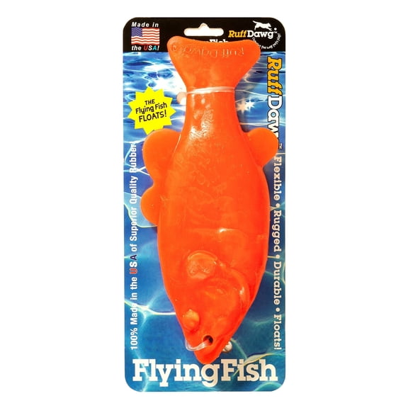 Ruff Dawg Flying Fish Floating Dog Toy (1 pc) Assorted Colors Durable Rubber Fetch & Water Toy with Rope Hole Gentle on Teeth, BPA & Latex Free