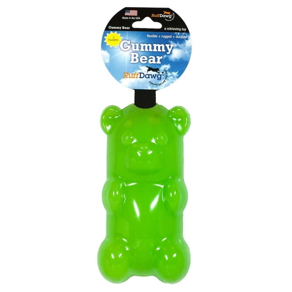 Ruff Dawg Gummy Bear Dog Toy – (1 pc) Assorted Colors – Bouncy Ruff Flex Rubber Fetch Toy with Treat Slot – Gentle on Teeth, Floats