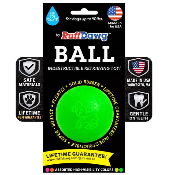 Ruff Dawg Indestructible Dog Ball Med 2.5” Green – Heavy-Duty Rubber Fetch Toy for Aggressive Chewers – Extreme Bounce, Floats, BPA & Latex Free – Made in USA .
