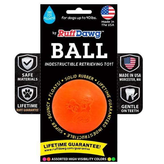 Ruff Dawg Indestructible Dog Ball Med 2.5” Orange – Heavy-Duty Rubber Fetch Toy for Aggressive Chewers – Extreme Bounce, Floats, BPA & Latex Free