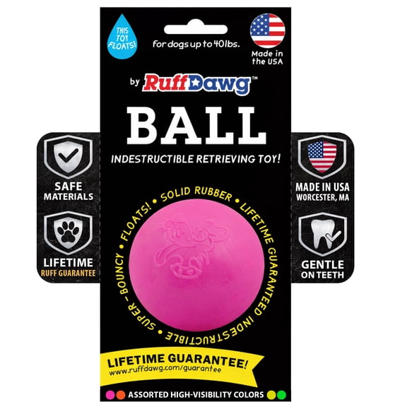 Ruff Dawg Indestructible Dog Ball Med 2.5” Pink – Heavy-Duty Rubber Fetch Toy for Aggressive Chewers – Extreme Bounce, Floats, BPA & Latex Free – Made in USA .