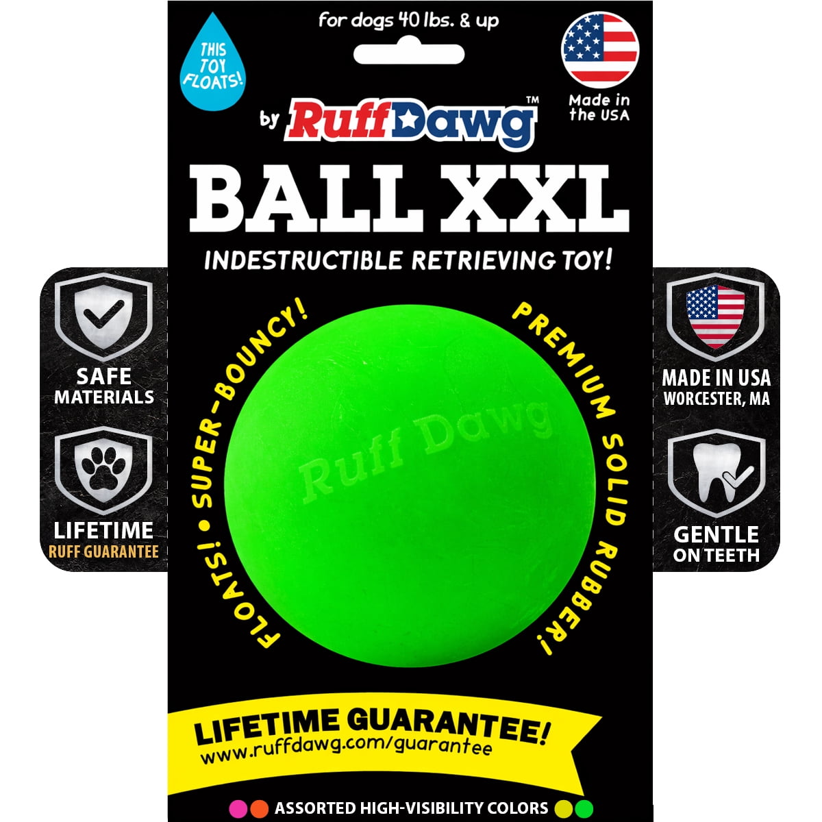 Ruff Dawg Indestructible Dog Ball XXL 4” Green – Heavy-Duty Rubber Fetch Toy for Aggressive Chewers – Extreme Bounce, Floats, BPA & Latex Free – Made in USA