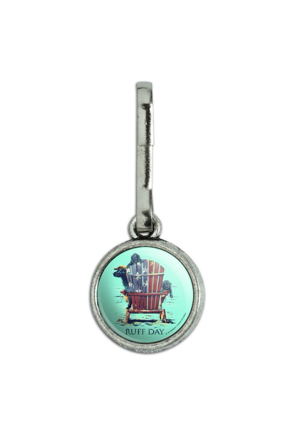 Ruff Day Labrador Lab Dogs Rough Antiqued Charm Clothes Purse Suitcase Backpack Zipper Pull Aid