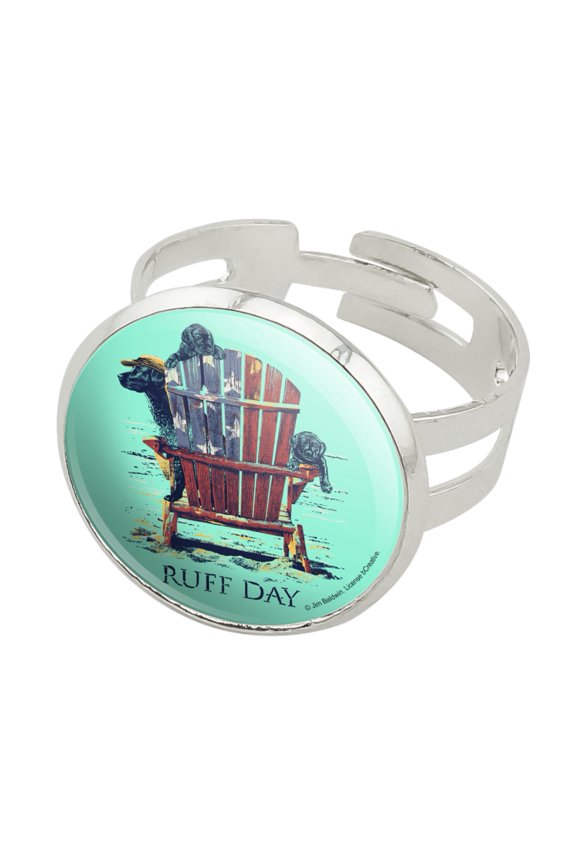 Ruff Day Labrador Lab Dogs Rough Silver Plated Adjustable Novelty Ring