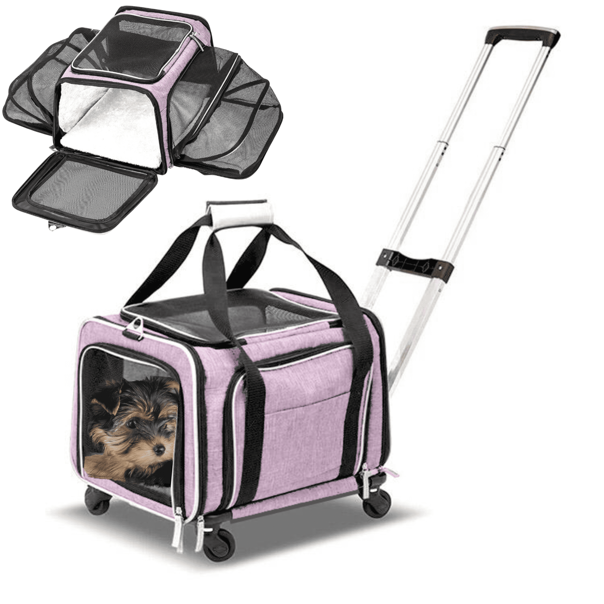 Pink Airline Approved Expandable Rolling Pet Carrier with Mesh Sides