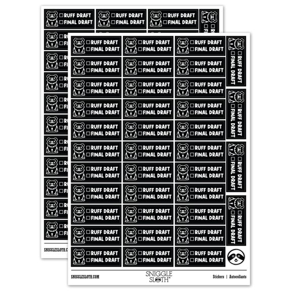Ruff Rough Draft Final Checklist Teacher Student School Sticker Set - Black - Gloss Finish - 1.5" Small