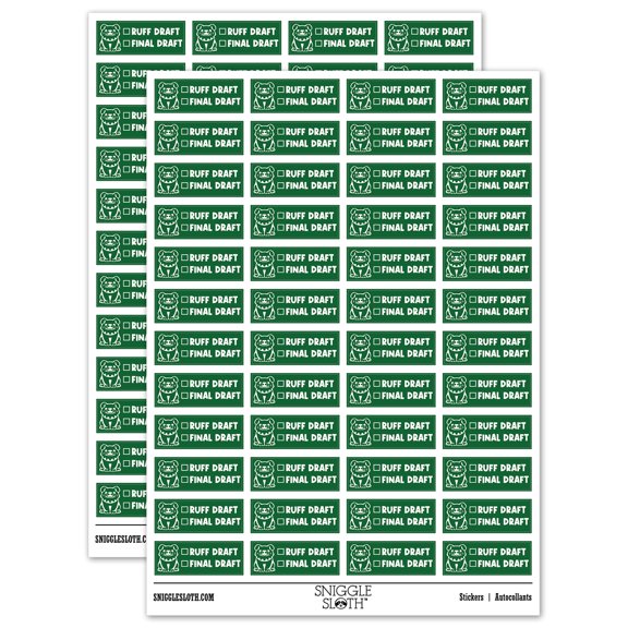 Ruff Rough Draft Final Checklist Teacher Student School Sticker Set - Dark Green - Matte Finish - 1.25" Mini