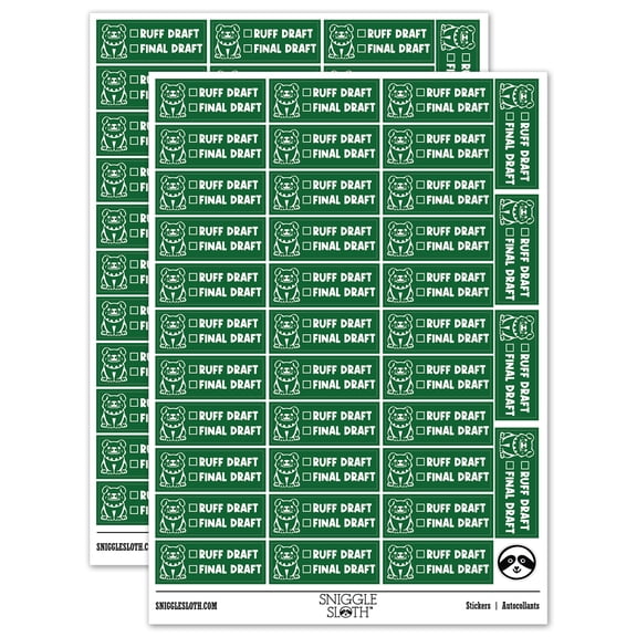 Ruff Rough Draft Final Checklist Teacher Student School Sticker Set - Dark Green - Matte Finish - 1.5" Small