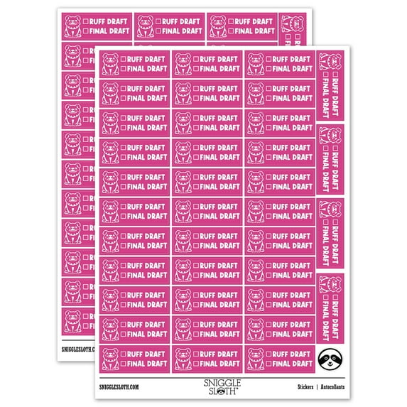 Ruff Rough Draft Final Checklist Teacher Student School Sticker Set - Hot Pink - Matte Finish - 1.5" Small