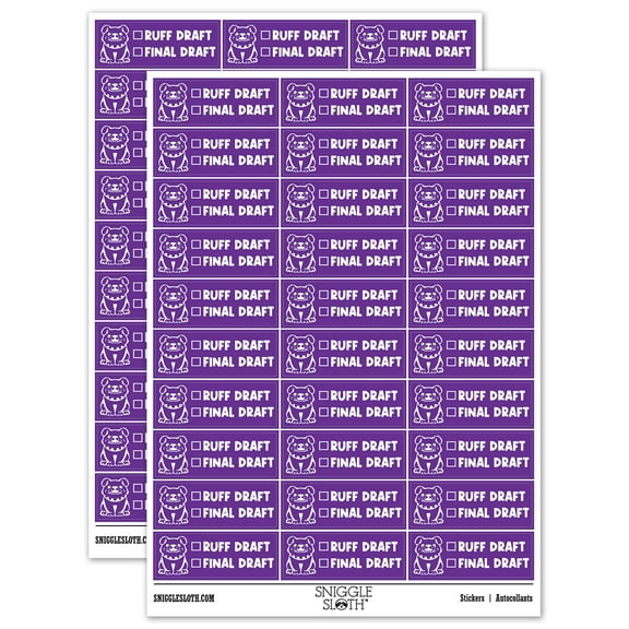 Ruff Rough Draft Final Checklist Teacher Student School Sticker Set - Purple - Gloss Finish - 1.75" Medium