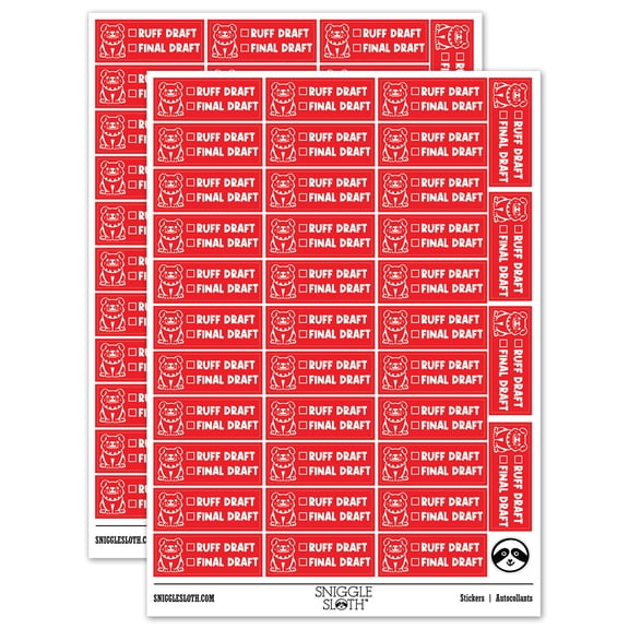 Ruff Rough Draft Final Checklist Teacher Student School Sticker Set - Red - Gloss Finish - 1.5" Small