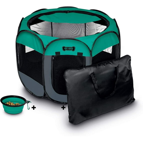Ruff 'n Ruffus Porle Foldable Pet Playpen + Free Carrying Case + Free Travel Bowl | Available in 3 Sizes Indoor/Outdoor Water-Resistant Removable Shade Cover