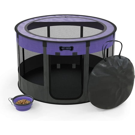 Ruff 'n Ruffus Portable Foldable Pet Playpen + Free Carry Case & Bowl | Indoor/Outdoor Water-Resistant Shade Cover