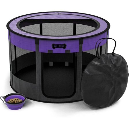 Ruff 'n Ruffus Portable Foldable Pet Playpen + Free Carry Case & Bowl | Indoor/Outdoor Water-Resistant Shade Cover