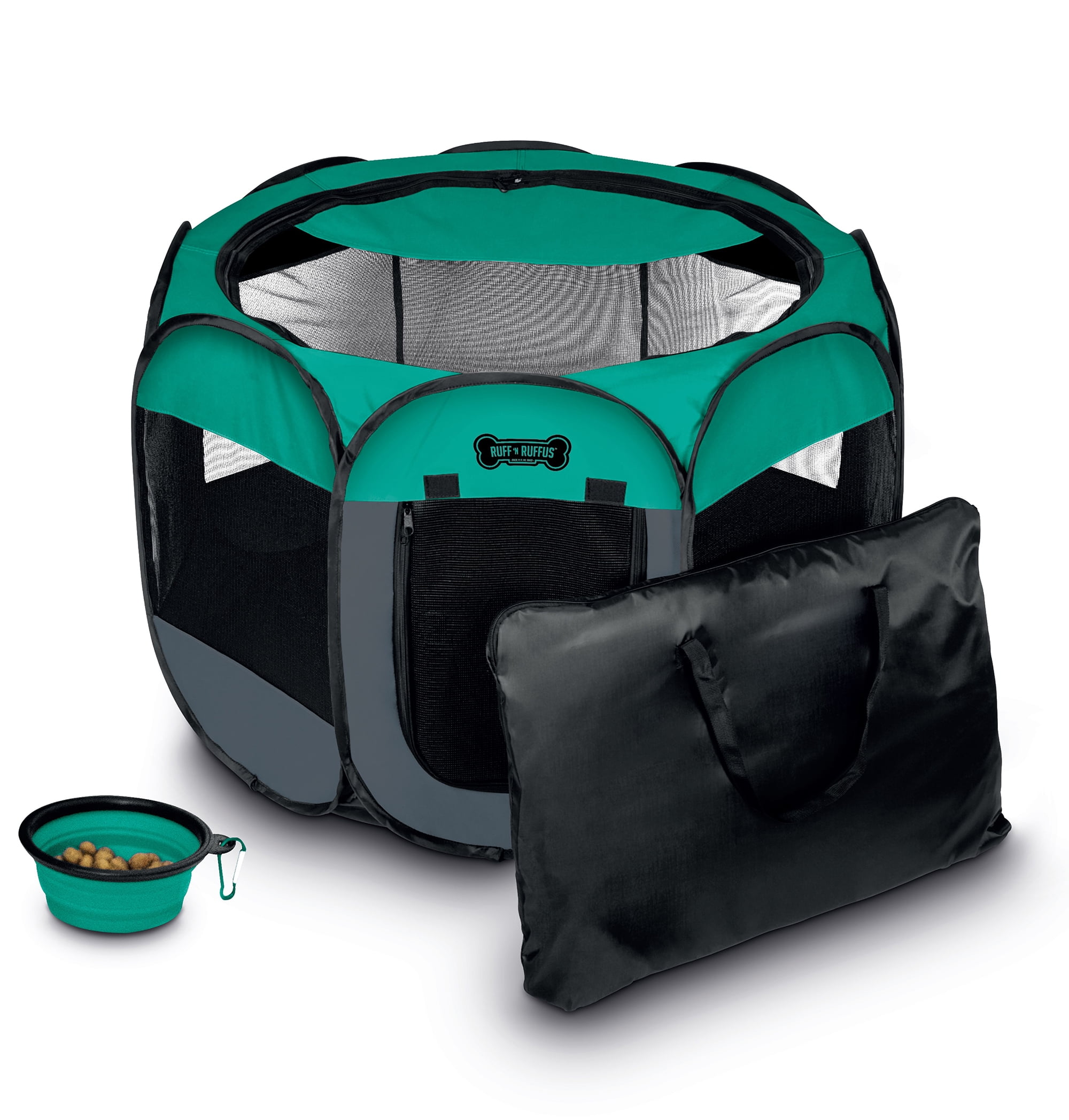 Ruff 'n Ruffus Portable Foldable Pet Playpen with Carrying Case & Collapsible Travel Bowl (Large