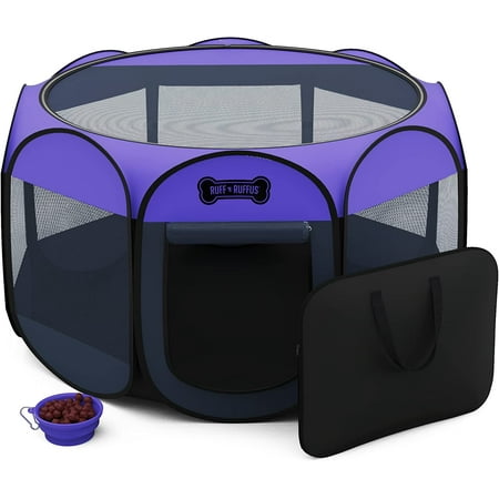 Ruff 'n Ruffus Premium Portable Foldable Dog Playpen + Free Carry Case & Bowl | Indoor/Outdoor Cat Playpen