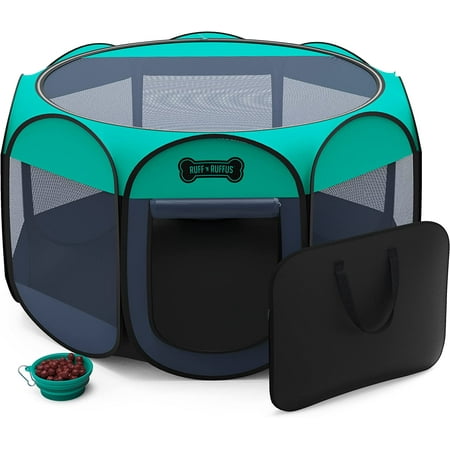 Ruff 'n Ruffus Premium Portable Foldable Dog Playpen + Free Carry Case & Bowl | Indoor/Outdoor Cat Playpen