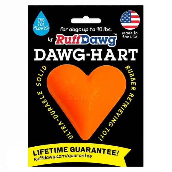 Ruff Dawg Dawg-Hart (Heart) Medium 3” – 1 PC - Colors Vary - Heavy-Duty Solid Rubber Dog Fetch Toy for Dogs Under 40 lbs – Floats & Crazy Bounce – Made in USA