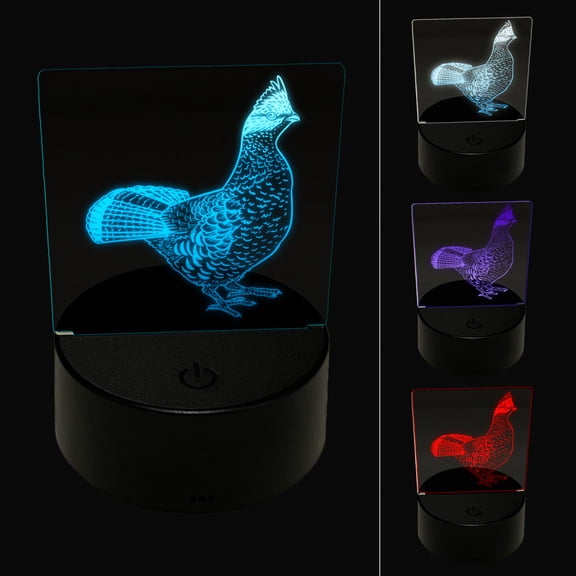 Ruffed Grouse on Alert LED Night Light Sign 3D Illusion Desk Nightstand Lamp