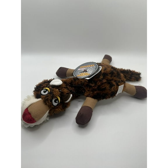 SteelDog Ruffian Flat Leopard Plush Dog Toy, Hidden Crinkle, Tennis Ball Inside for Interactive Play