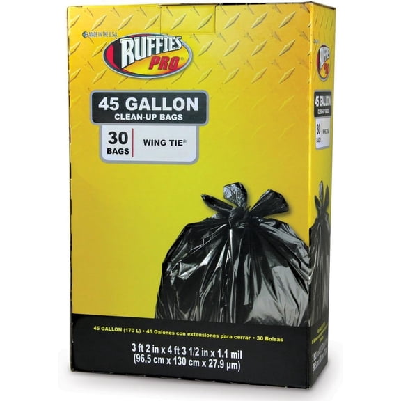 Ruffies 1124922 45 Gallon Jumbo Black Trash Bags 30 Count