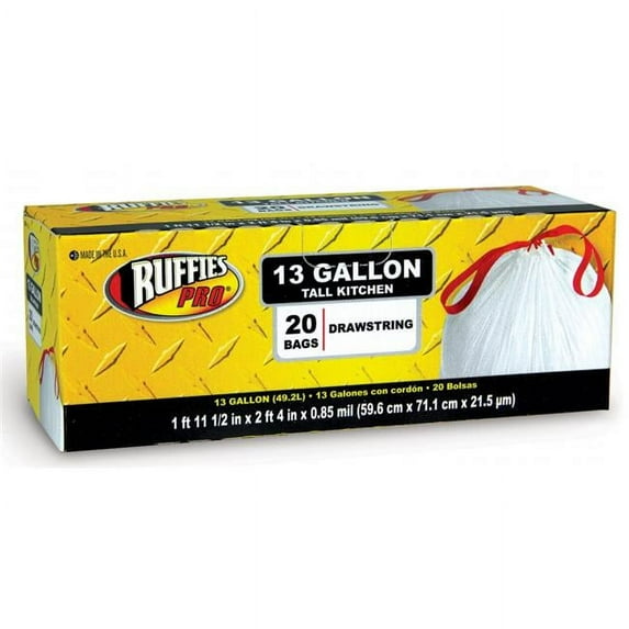 Ruffies Pro 1124903 13 Gallon Tall Kitchen Trash Bags 20 Count
