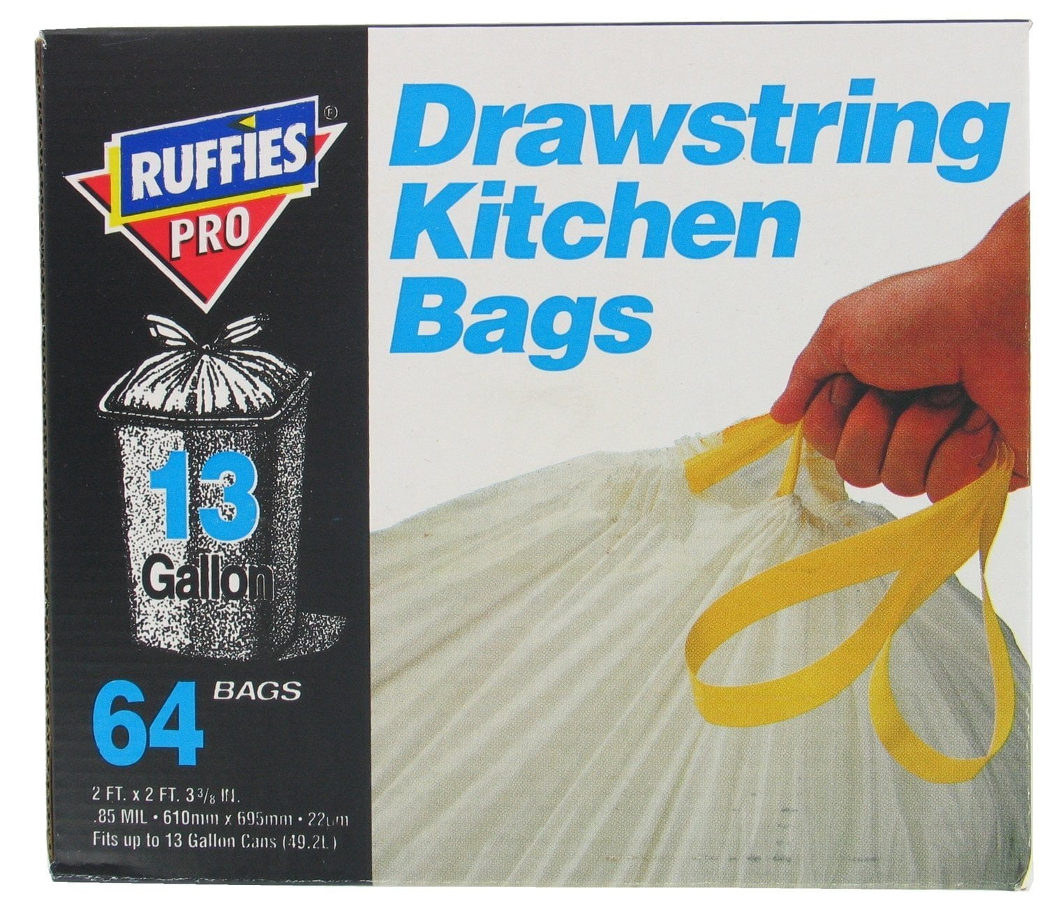Ruffies Pro Tall Kitchen Drawstring Trash Bags 13 Gallon 64 Count