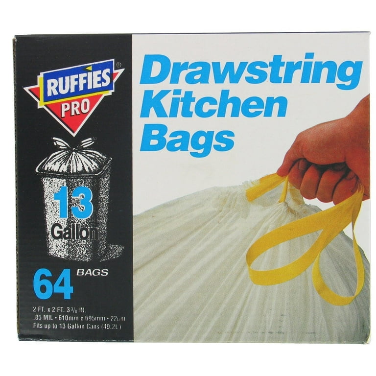 Ruffies Pro Tall Kitchen Drawstring Trash Bags 13 Gallon 64 Count
