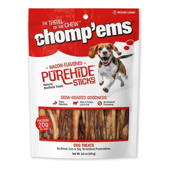 Ruffin' It Chomp'ems Purehide Sticks 8.5oz Bag-Smoked Beef Flavor