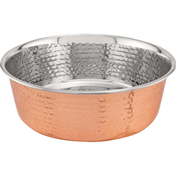 Ruffin' It Dog Food Bowl Hammered Style - Large, 2 Qt, Bronze, Dishwasher Safe