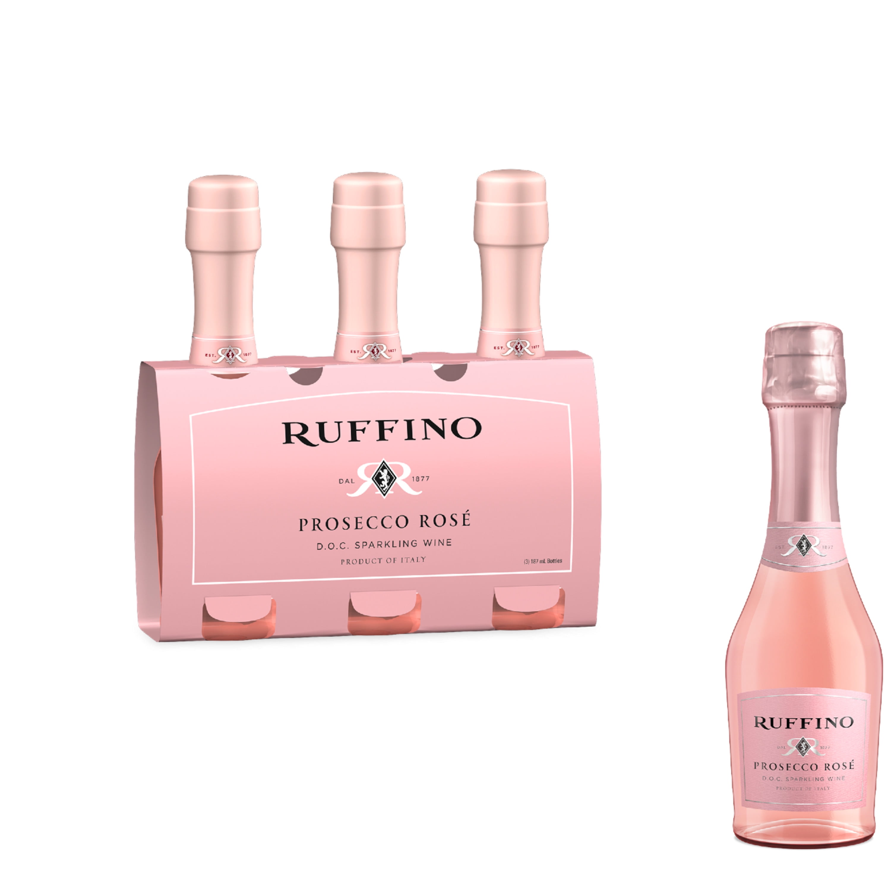 Ruffino Prosecco DOC, Italian Rose Sparkling Wine, 1 Pack, 187 ml Mini
