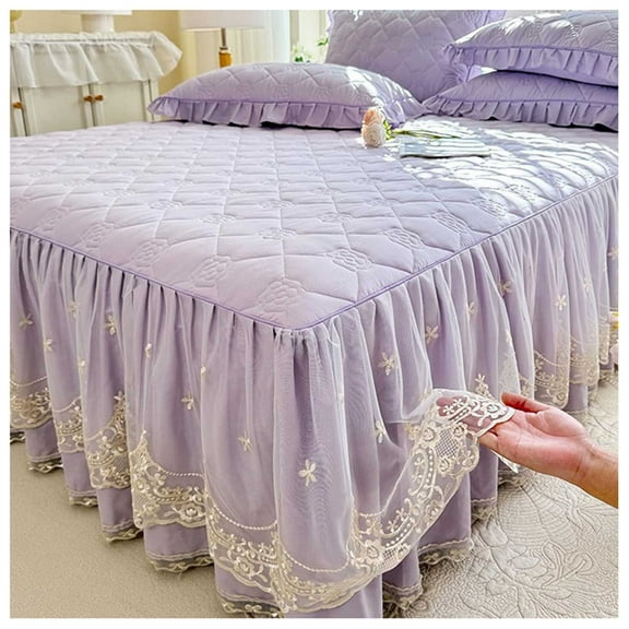 Ruffle Bed Skirt Bedspread, Soft Ruffle Bed Valance, Thicken Lace Edge Fitted Sheet Wrap-Around Dust Ruffle Mattress Cover