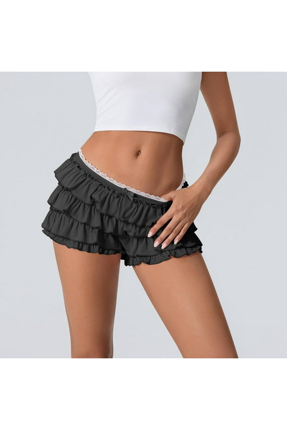 Ruffle Bloomer Shorts, Layered Ruffled Bloomers for Women, Cute Lace Mini Bow, Going Out Concert Music Festival Black S