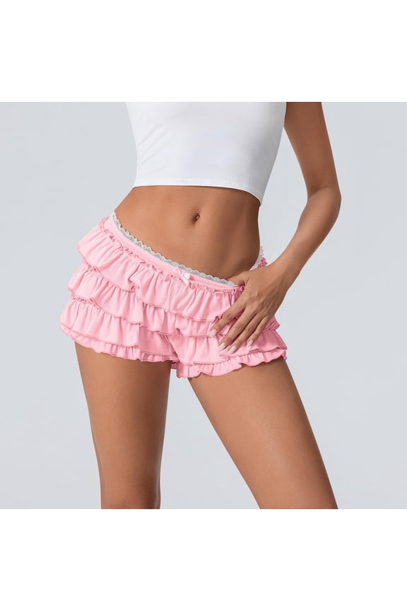 Ruffle Bloomer Shorts, Layered Ruffled Bloomers for Women, Cute Lace Mini Bow, Going Out Concert Music Festival Pink S