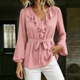 Ruffle Blouse with Waist Tie Long Sleeve Casual Top for Daily Resort ...