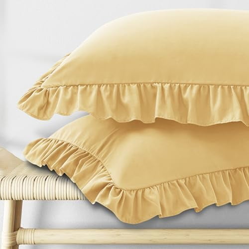 Ruffle Body Pillow Cases Set of 1, Ruffled Pillow Covers with Envelope Closure, Wrinkle Resistant Ruffled Long Pillow Shams 20" x 54", Gold