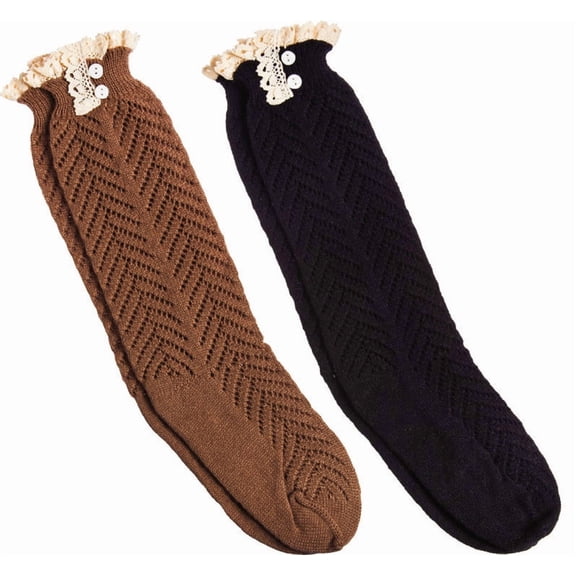 Ruffle Boot Socks, 2 Asst, Tan, Black