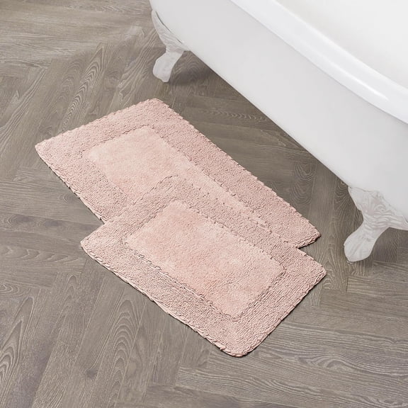 Ruffle Border 100% Cotton Bath Rug Set, Blush Pink, 17" x 24"/ 20" x 32"