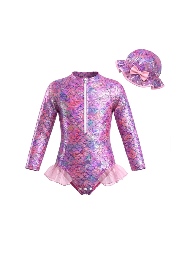 Girls One Piece Swimsuits Mermaid Swimsuit for Girls Long Sleeve 5T Bathing Suit Girls Cute Bathing Suits Girls Swimsuit Size 6