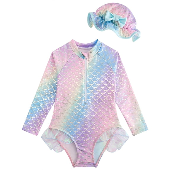 Girls One Piece Swimsuits Mermaid Swimsuit for Girls Long Sleeve Swimsuit 3T Swimsuit Girls 4T Bathing Suits for Girls