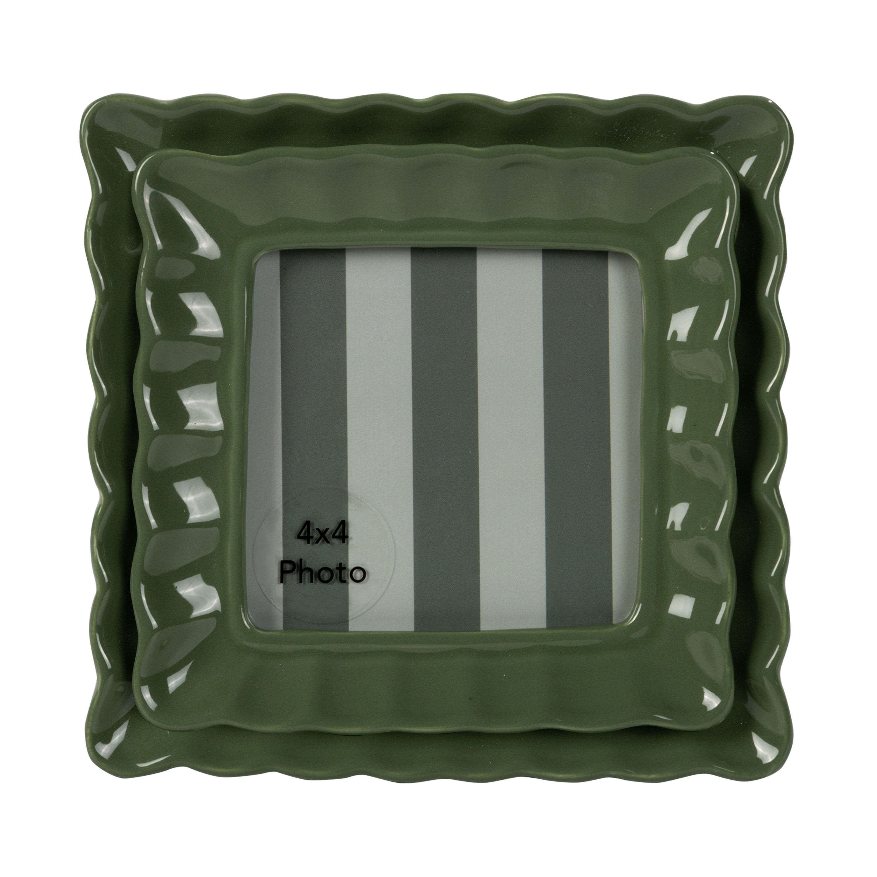 Sterling & Noble Home – 4x4 Picture Frame – Double Ruffle Green Ceramic Tabletop Photo Frame