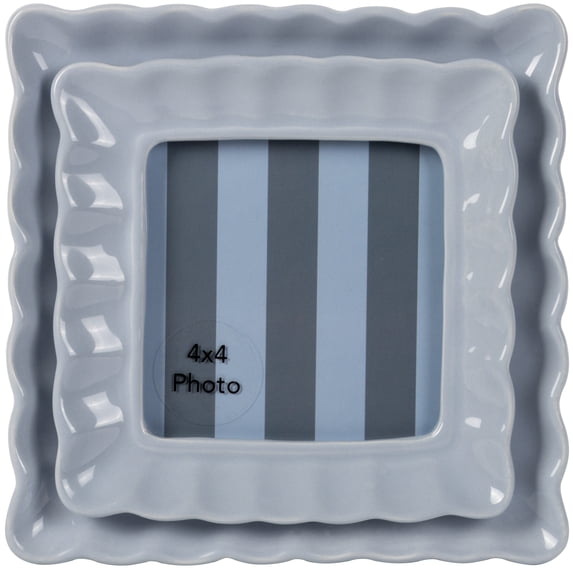 Sterling & Noble Home – 4x4 Picture Frame – Double Ruffle Light Blue Ceramic Tabletop Photo Frame