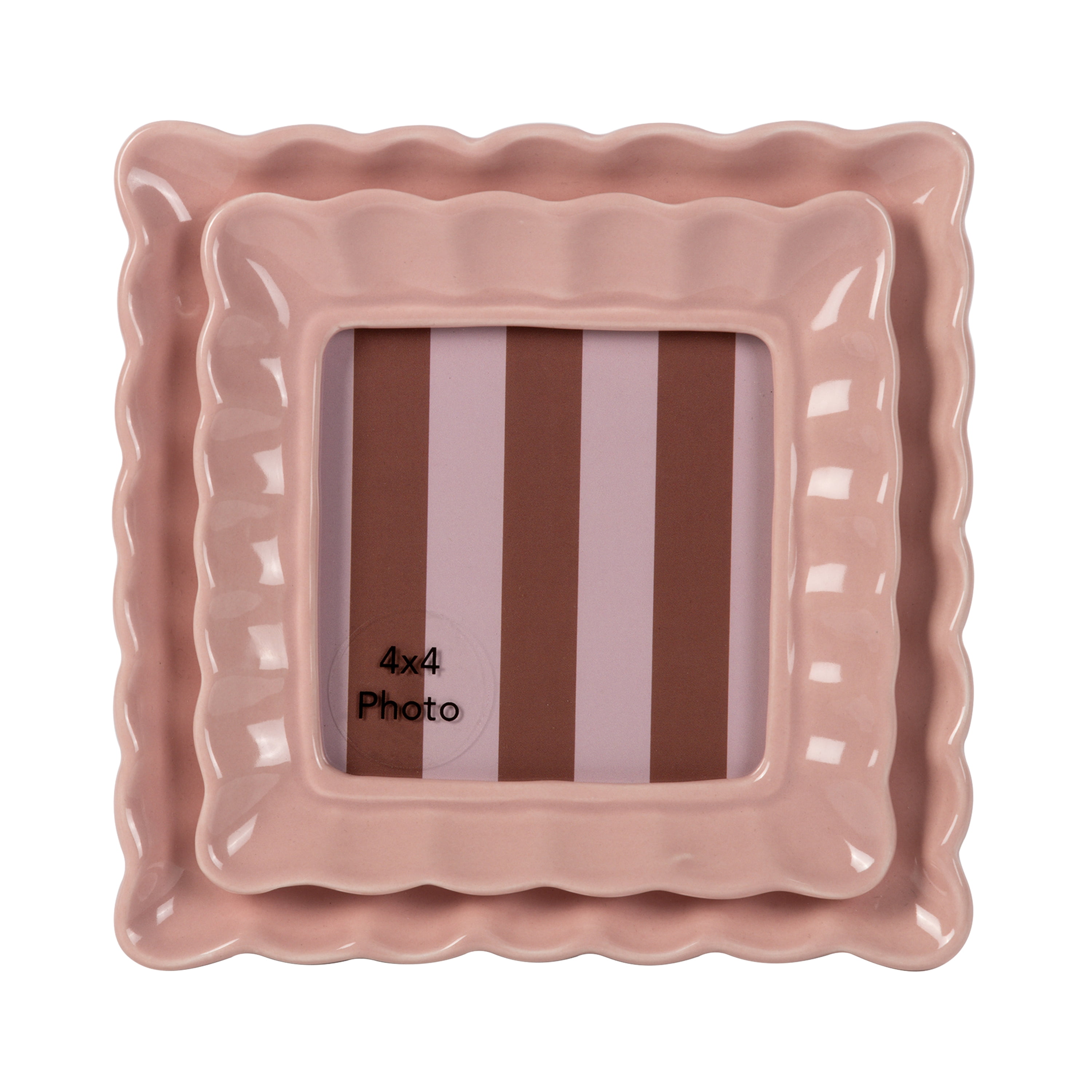 Sterling & Noble Home – 4x4 Picture Frame – Double Ruffle Pink Ceramic Tabletop Photo Frame