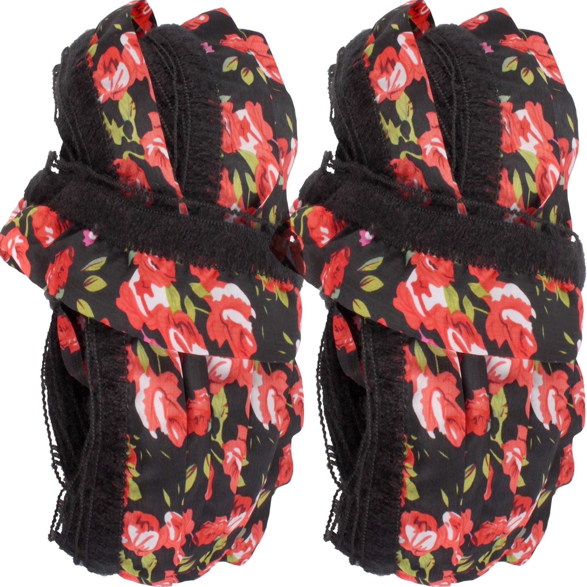 Ruffle Chiffon Ribbon Yarn - Black Red Flora - 2 Skeins (100g/skein ...