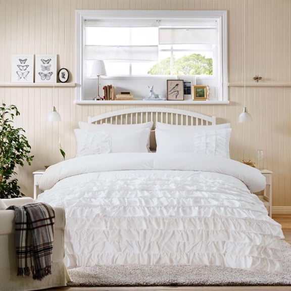 Ruffle Comforter Pack Twin Size Multi - Layers Ruffled Shabby Chic 3PCS Bedding Pack for Girls Women