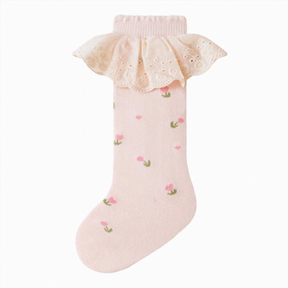 Ruffle Crew Socks,Cute Floral Frilly Socks Girls,Casual Turn Cuff Soft Crew Socks for Baby to Toddler Girls 0-12 Months 1T 2T 3T 4T 5T Kids